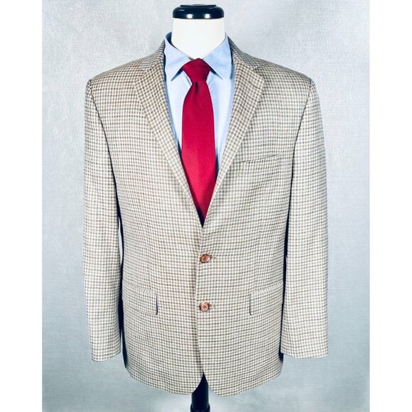 Ralph Lauren Blazer Mens 40R Tan Silk Wool Gingham Plaid Sport Coat Jacket - Picture 2 of 15